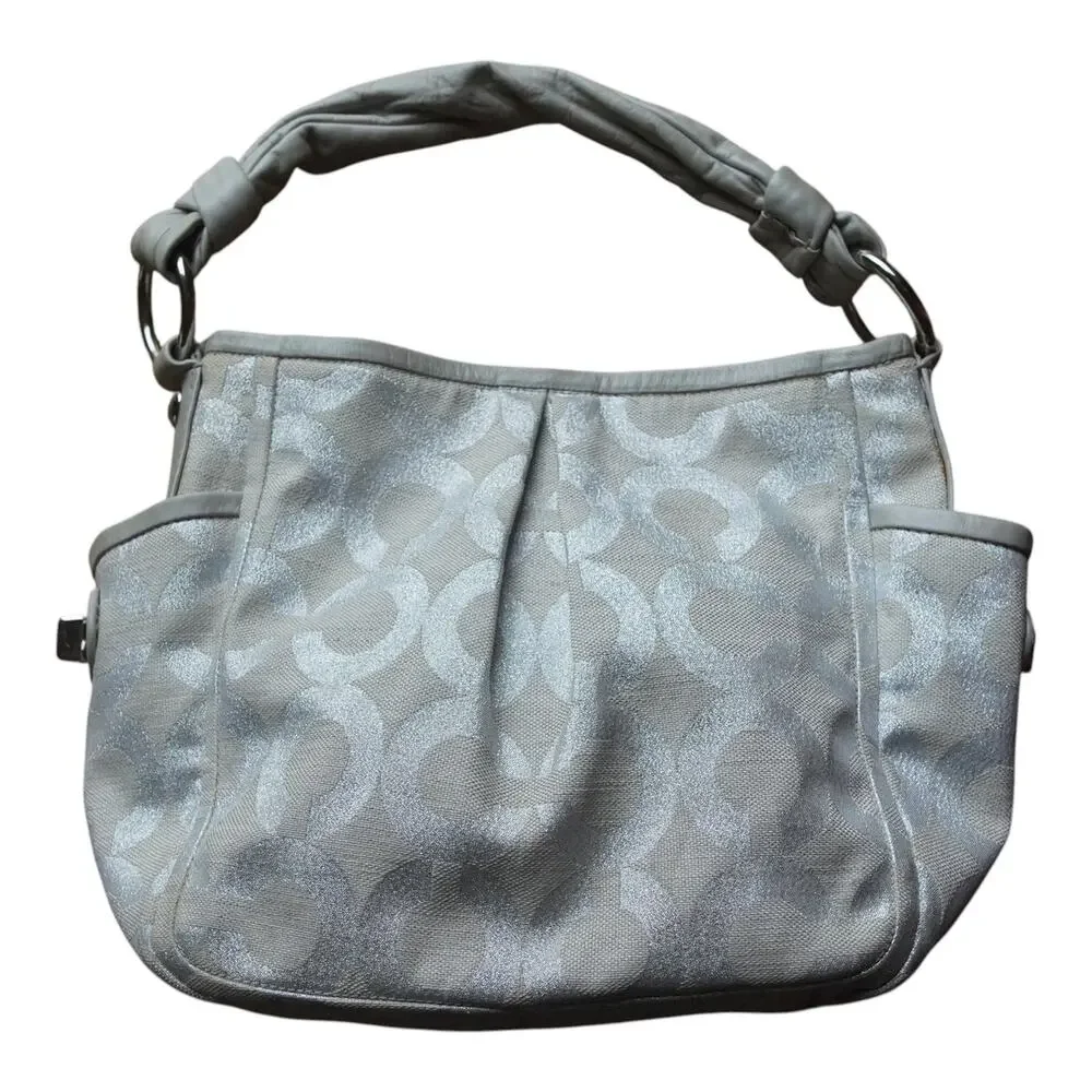 Coach Y2K Metallic Silver Signature Hobo Bag Powder Blue Lining L0882-13508 EUC